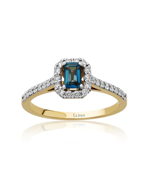 0.71 ct. Blauer Topas Diamantring 585 Gold